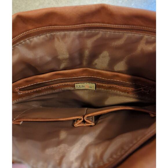 MultiSac Crossbody Vegan Leather Camel Tan Adjustable Strap Square Bag 11x11 x 3 - Picture 8 of 9